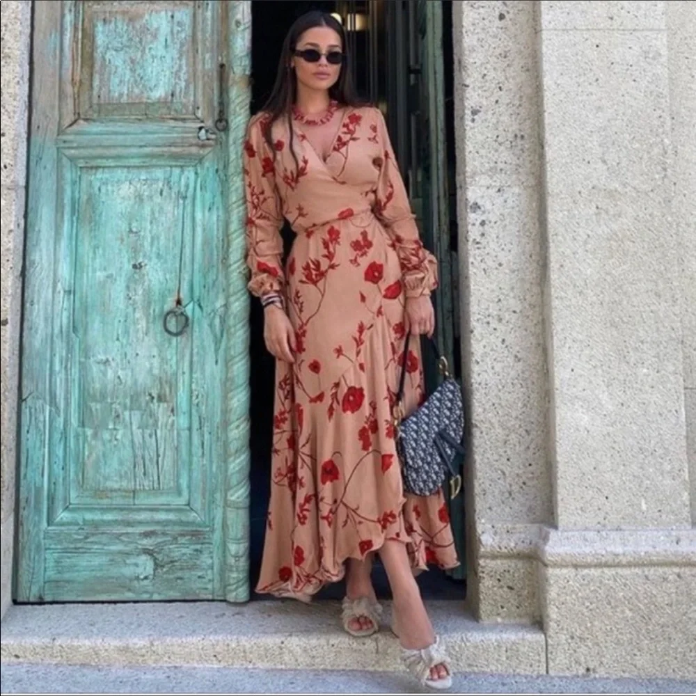 Johanna Ortiz &. H&M crepe wrap dress in red poppy Sz S